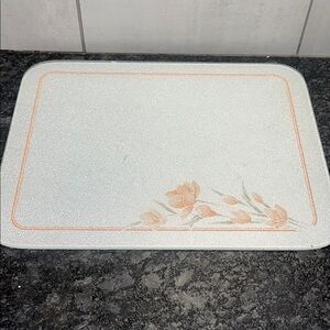 15x12 Peach Floral Corningware cutting board. Tempered glass. Counter saver